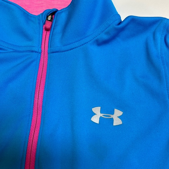 Under Armour Kids Quarter Zip Long Sleeve Shirt Blue Pink Neon Girls Collar Play - Picture 3 of 7